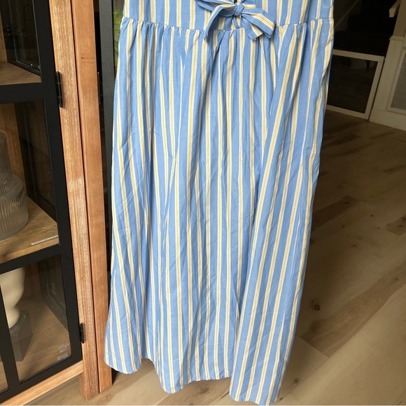 Tie front bows midi dress babydoll maxi Stradivarius Asos striped sleeveless - Picture 4 of 8